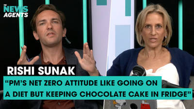The News Agents: "Rishi Sunak's net zero attitude is like going on a diet and keeping a chocolate cake in the fridge" image