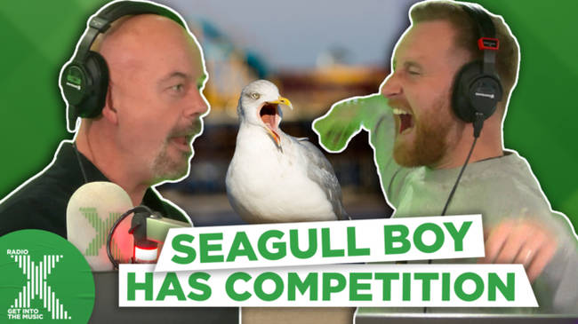 Toby and Dom try their hand at the seagull screeching competition