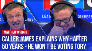 Caller James has voted Tory for 50 years. He tells Matthew he won't be doing so again this year. image