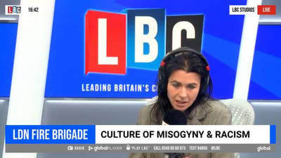 Emily Sheffield disagrees with caller who says behaviour reported in review of London Fire Brigade is 'banter' and 'British culture' image