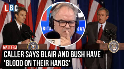 Caller says Blair and Bush have 'blood on their hands' image