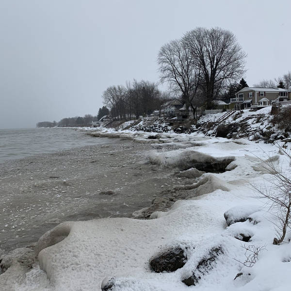 Waves crashing the frozen shore, Lake Ontario, Wilson, NY, USA on 14th February 2021 – by Sean Johnson