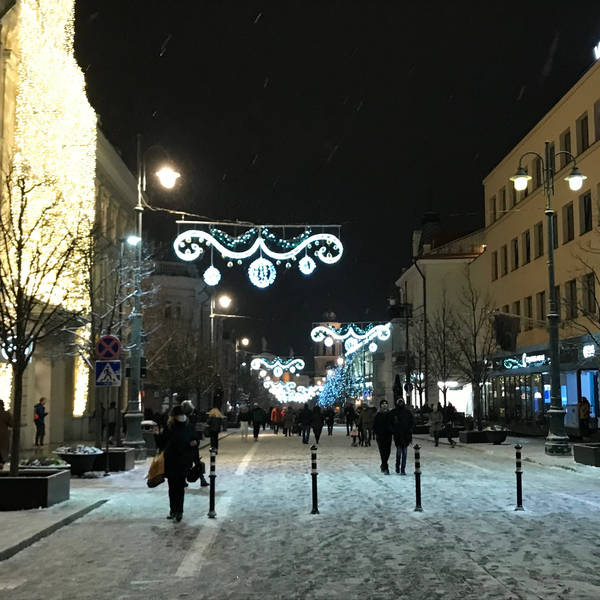 Walking in the snow, Gedimino prospektas, Vilnius, Lithuania in December 2021 – by  Inga Janiulytė
