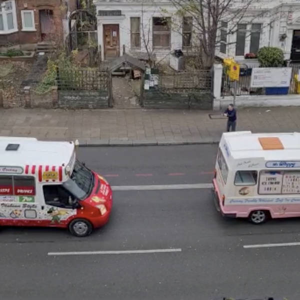 Ice cream van funeral procession, New Cross, London, UK on 17th December 2021 – by Lucy Dearlove
