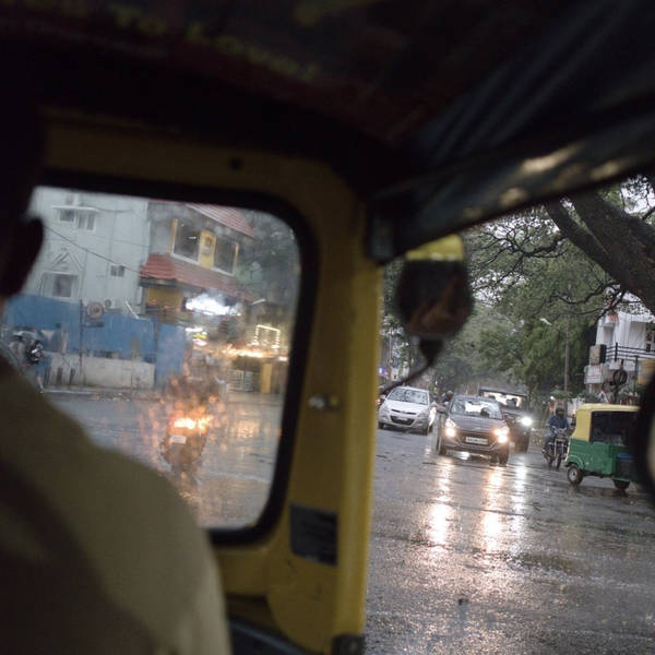 A rickshaw journey through Bengaluru, India, at dusk, as heavy rain begins to fall on 1st May 2023 – by Siddharth Khajuria